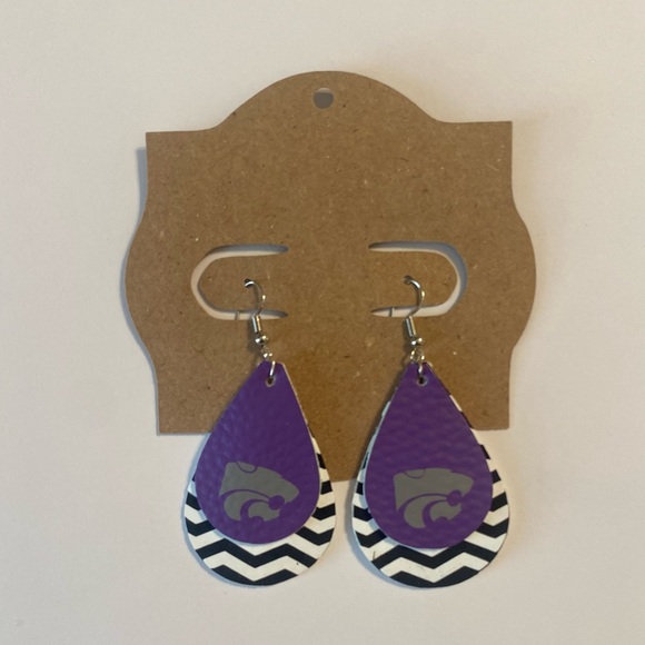 Kansas State purple and gray tear drop earrings - Picture 2 of 2